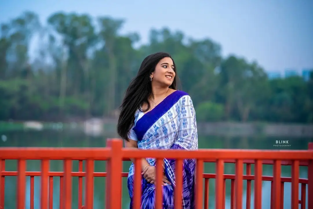 Telugu Actress Viraajita in Beautiful Jewellery Blue Saree Blouse